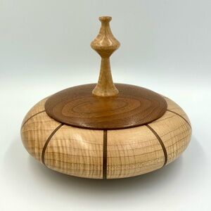 Unique Turned Lidded Wooden Bowl Container Urn Stash Box Inlaid Contrasting Wood